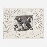 David Hockney, Conical Waves on Easel, 1989, fax print of a facsimile drawing