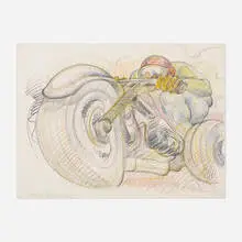 Luis Jiménez, Bike Dragster, 1971, graphite and colored pencil on Strathmore Artist
