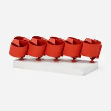 Acoplamiento by Édgar Negret, 1971, enameled aluminum, wood, sold Oct 2023