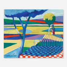 Roland Petersen, 73 Checkers in a Blue Shadow, 1971, oil and acrylic on canvas