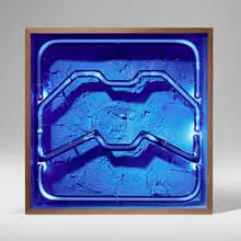 Chryssa, Untitled (Blue Light), Plexiglas, fluorescent blacklight tube, wood