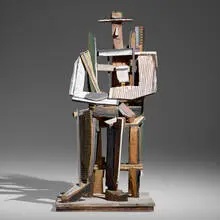 David Bates, Seated Man #3, 1995, painted found wood assemblage