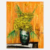 Bernard Buffet, Bouquet jaune fond orange, 1966, oil on canvas