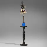 vanessa german, Sometimes I be so sad it’s like I think I almost cannot make it but then I do (hammer piece), 2012, wood, plaster, wood glue, tar, pigment, pulley, hammer, old german doll head, vintage hard plastic doll parts, African trade beads, pad lock, glass bottles, electrical plug, beads, keys, buttons, twine, newspaper, cloth, earth