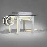 Iván Navarro, Victor (The Missing Monument for Washington DC or A Proposal for a Monument for Victor Jara), 2008, fluorescent lights, enameled steel, glass, posters