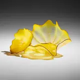 Lemon Yellow Persian Set with Jet Black Lip Wraps by Dale Chihuly, 1994, hand-blown glass, sold May 2025