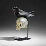 William Morris, Raven with Skull, 1998, hand-blown and sculpted glass, steel base