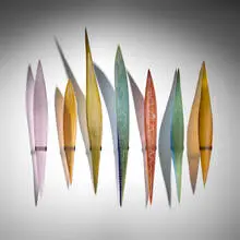 Lino Tagliapietra, Masai, c. 2005, fused glass with battuto and inciso surface, nickel-plated brass mounts