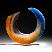Alex Gabriel Bernstein, Amber Blue Reach, 2022, cast, carved and sandblasted glass