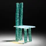 Danny Lane, Solomon Chair, 1988, stacked hammer-chipped and polished glass, opaque glass, steel rods