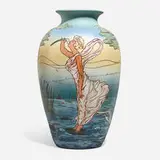 Helen Smith for Weller Pottery, Dickensware vase with calla lilies, lily pads and a female figure