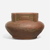Zane Pottery, Rare and Monumental Moss Aztec jardiniere with Prairie School-style decoration