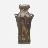 Stellmacher Riessner & Kessel, Monumental Amphora vase with high relief lotus flowers