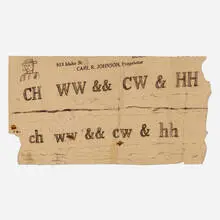 James Castle, J & Z / CH WW, c. 1935, found paper, soot, and spit