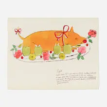 Piglet (Wild Raspberries) by Andy Warhol, 1959, lithograph and watercolor on paper, sold Oct 2022