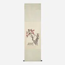 Yu Xining, Untitled (Plum Blossoms), ink on paper mounted to silk scroll, lacquered wood