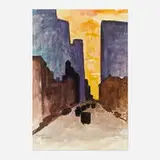 Gershon Benjamin, City Sunset, 1945, gouache on paper