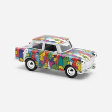 Trabant model car by Thierry Noir, c. 1995, enameled metal, plastic, sold Oct 2022