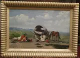 Traveling Family at Rest by American School, Oil on canvas board signed A DEGREE, offered Aug 2023
