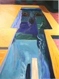 Geometric Shaped Swimming Pool by Carole Sue Lebbin-Spector, Oil on canvas, offered Aug 2023