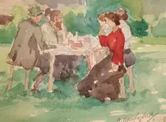 Adolf Kaufmann, Spring Picnic, Pencil signed lower right hand corner