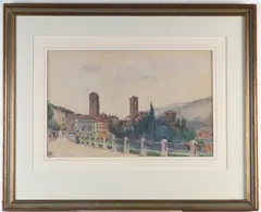 Philip William Cole, View of Italy's Bassano del Grappa, Watercolor