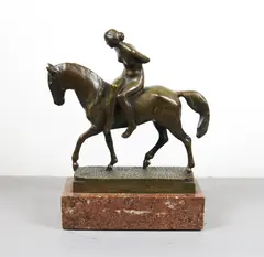 František Anýž, Captive Maiden on Horse, Presented on a marble stand. - Height (including base): 7.25 inches