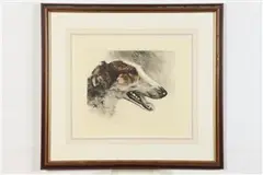 "Borzoi Head" by Kurt Meyer-Eberhardt, With annotation indicating it is "an original engraving.", offered Aug 2023