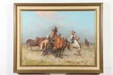János Viski, Two Riders Gather a Herd, Oil on canvas