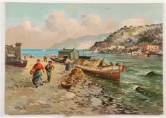 A. Pizzolla, The Amalfi Coast, Oil on canvas