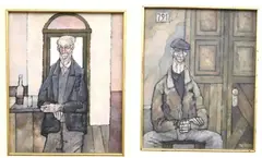 Uruguayan School, Two works: 7917 and the Drinker, Both works are oil on board and signed "BASTRERI." Individually