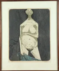 Marek Żuławski, Standing Nude, 1960, Limited edition colored woodcut numbered 30
