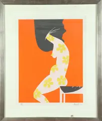 Marek Żuławski, Girl Undressing on an Orange Ground, 1975, Limited edition serigraph numbered 41