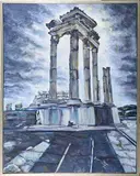 Basma Rezgui, Ancient Roman ruins at Dougga, Oil on canvas