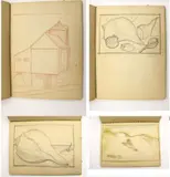 Wade White, NOTEBOOK OF PREPARATORY STUDIES, 1937, 27-leaves notebook with artist graphite sketches or preparatory studies, The meticulous and deliberate evolution of his major works in oil is amply documented in numerous drawings and watercolors