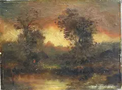 Ralph Albert Blakelock, Late Afternoon Landscape, Oil on canvas