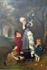 Robert Julius Beyschlag, Kids Picking Apples, Oil on canvas