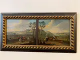 Flemish School, Campaign of Flanders, circa 1740, There is a bronze plaque that reads: "GERRIT de GRENDEL (1719-1741) COMBAT IN FLANDERS CA. 1740." Each board is 8 x 9.25 inches