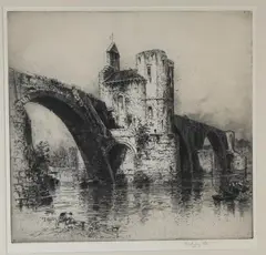 Heddley Fitton, Pont d'Avignon, 1925, Dry point etching
