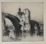 Heddley Fitton, Pont d'Avignon, 1925, Dry point etching