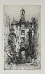 Heddley Fitton, Amboise-La Tour de l'Horloge, 1928, Etching and drypoint