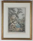 François Boucher, Two Lovers Seated at the Foot of a Large Tree, Crayon-manner engraving with colors by printmaker, publisher and printer Gilles Demarteau (French, 1722-1776)