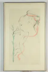 Bjørn Wiinblad, Woman with a Lily, 1958, Pencil signed and dated lower right corner