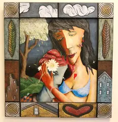 David Stabley, Woman with Bikini Top, 2005, Mixed media on board