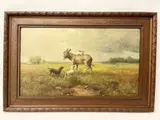 Donkey with Two Dogs and a Cat by Charles Grant Beauregard Aka C.G. Beauregard, Oil on canvas, sold Nov 2023