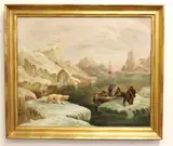 The Polar Bear Hunt by American School, Oil on canvas, sold Nov 2023