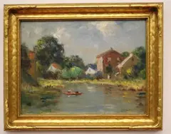 Joseph Henry Boston, A Village Landscape, Oil on artists board; signed lower right