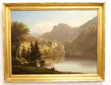 Hiker with a Red Vest by American School, Oil on canvas, sold Nov 2023