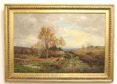 Edmund Case, Cattle Watering at a Stream, Oil on canvas