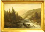 Rocky Rushing Stream by American School, Oil on board, sold Nov 2023